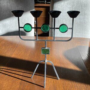 Mid Century Swedish Gunnar Ander for Ystad Metall Wrought Iron and Glass Candlea